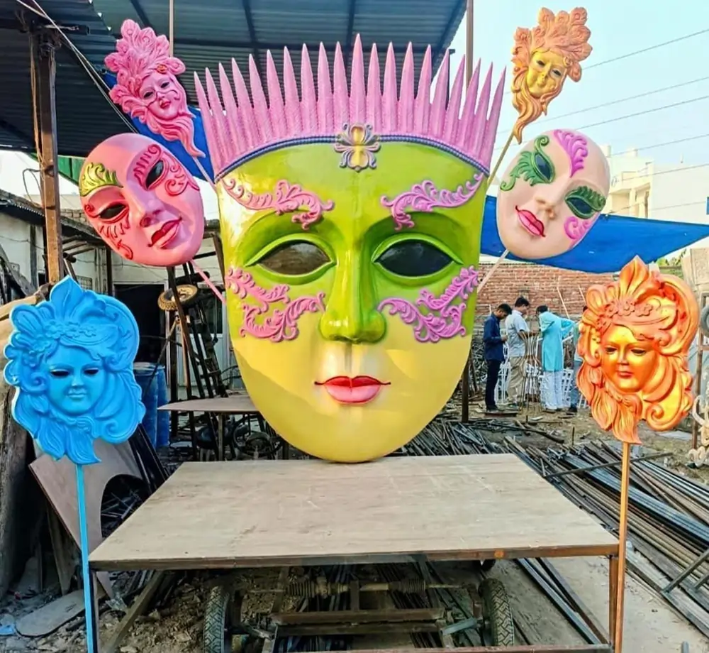 Multicolor Fiber Carnival Face Bridal Entry Mask Set